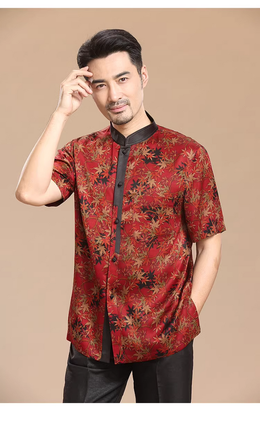 Middle-aged and old silk men's summer shirt Chinese fragrant gauze casual jacket national style