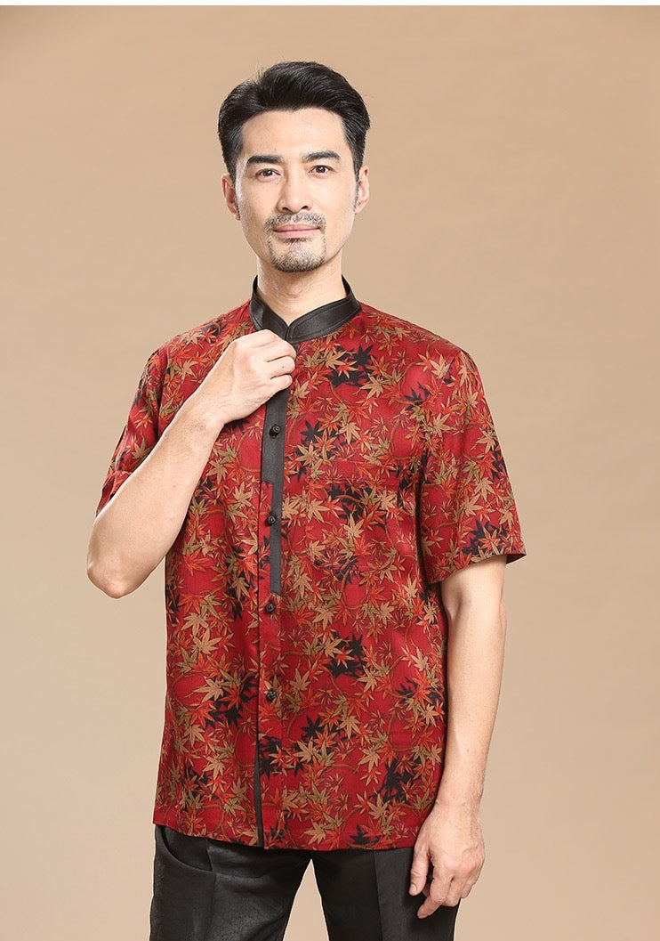 Middle-aged and old silk men's summer shirt Chinese fragrant gauze casual jacket national style