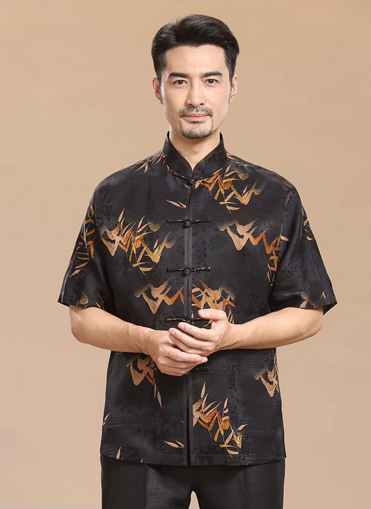 Men Tang suit summer plate buckle Chinese style short sleeve Chinese style casual loose gauze top