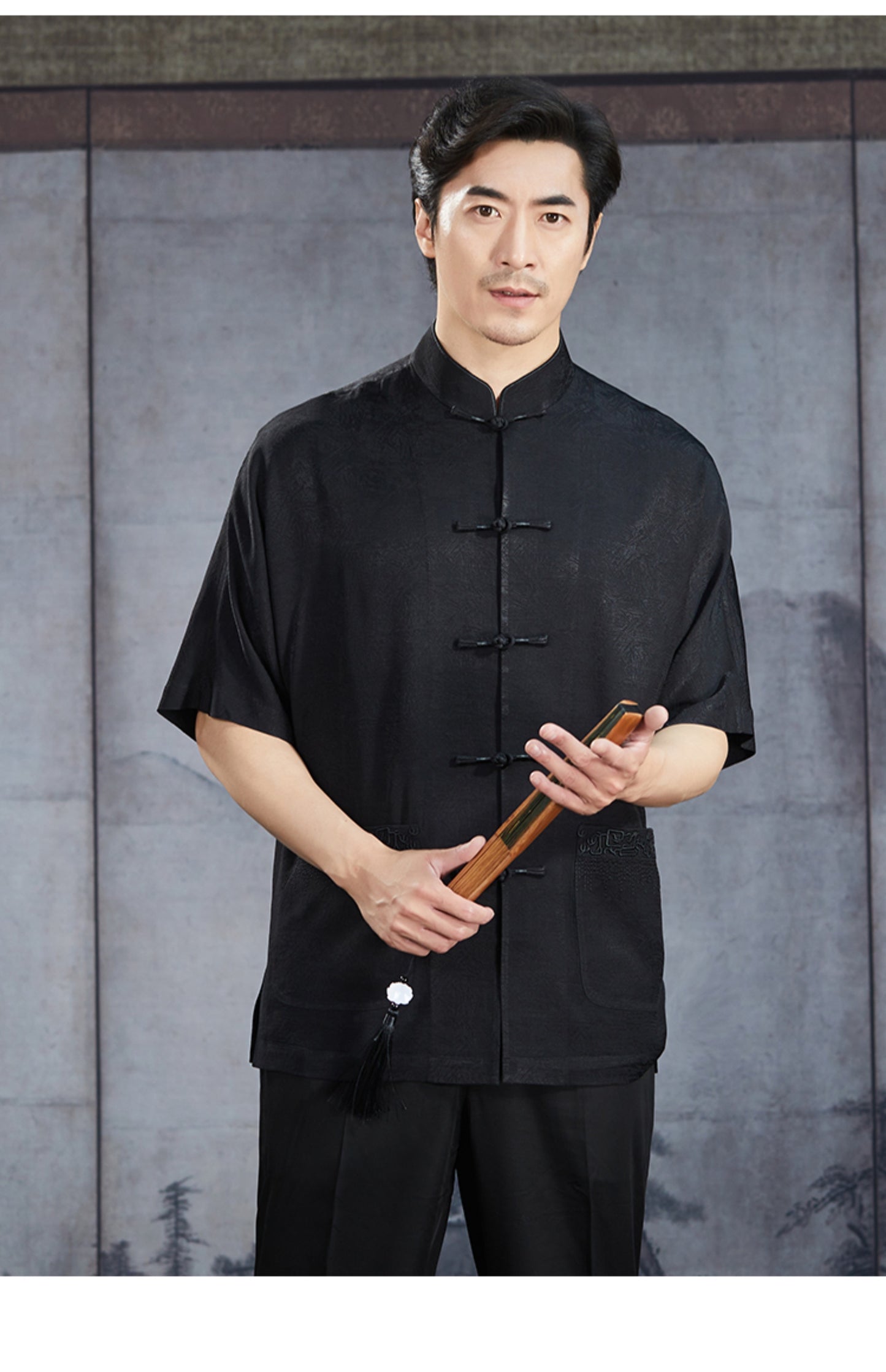 Men's Chinese style stand collar Tang dress short sleeve summer shirt Chinese large size embroidery tray button top