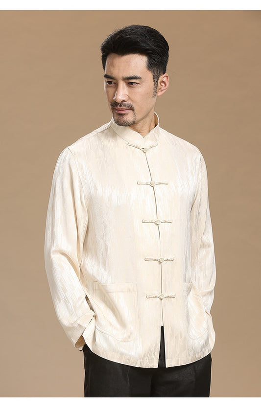 Men's long-sleeved spring/summer button shirt Chinese standing collar casual Chinese style